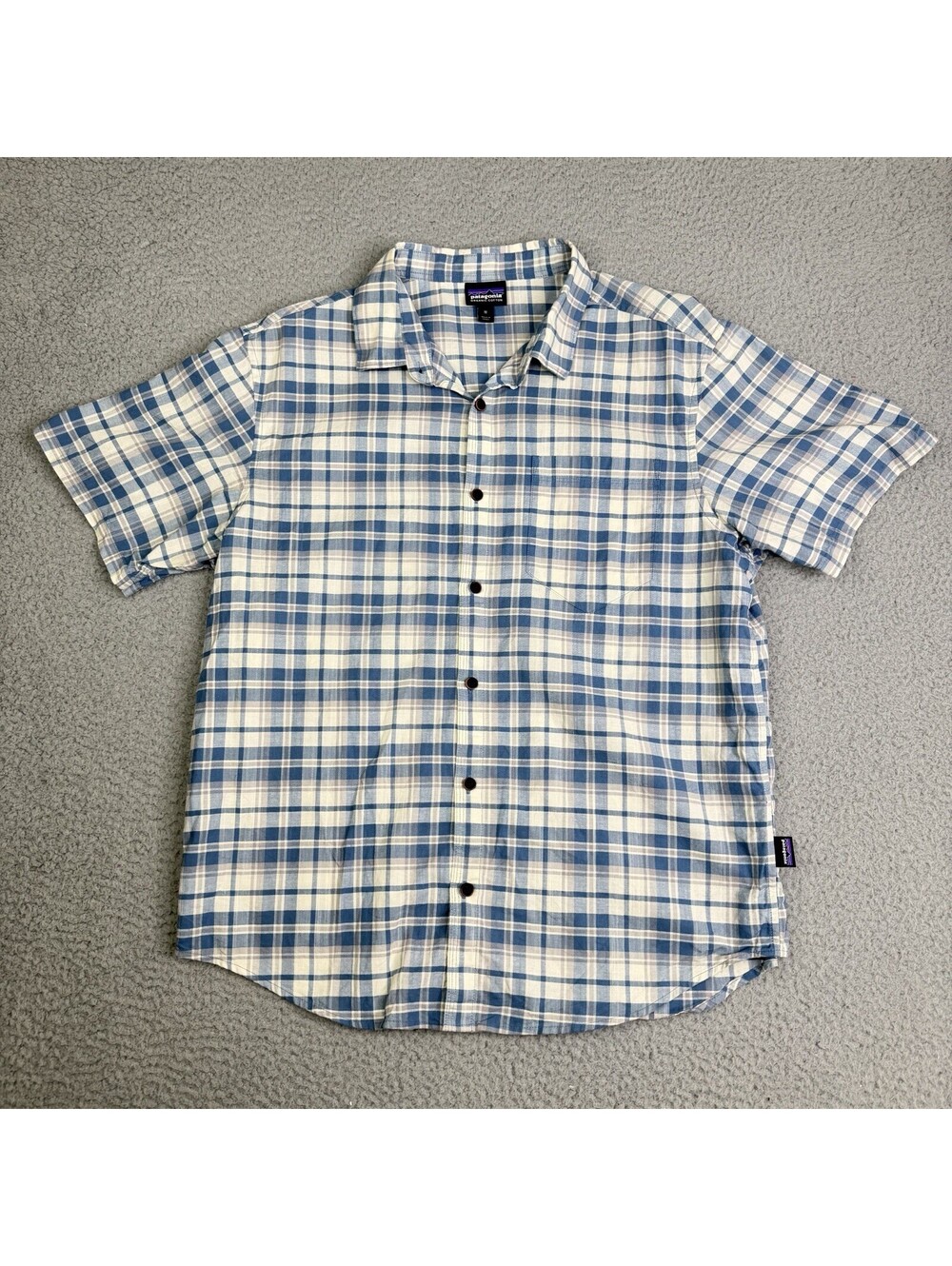 Patagonia Organic Cotton Button Shirt Shirt Men's Size Medium Blue Plaid Pocket